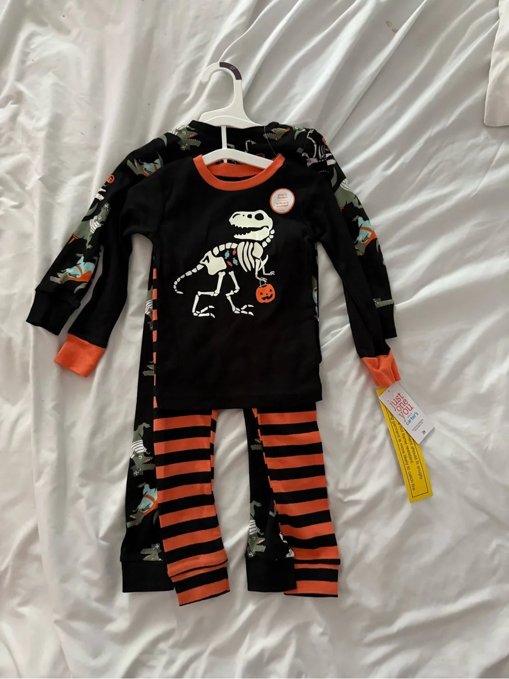 Carter's Black & Orange Skeleton Dino Pajama Set